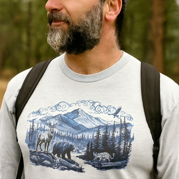 Blue Ridge Mountains Long Sleeve Shirt • Wildlife Nature Graphic Tee • Deer Bear - Picture 10 of 15